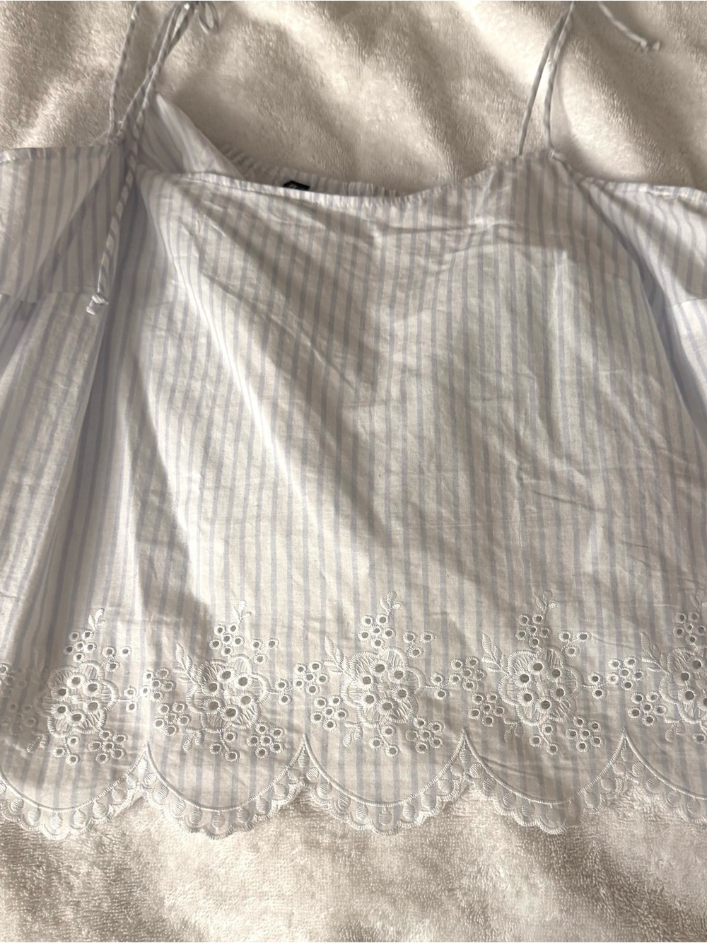 H&M White & Light Blue Striped  Crop Top with Eyelet Hem